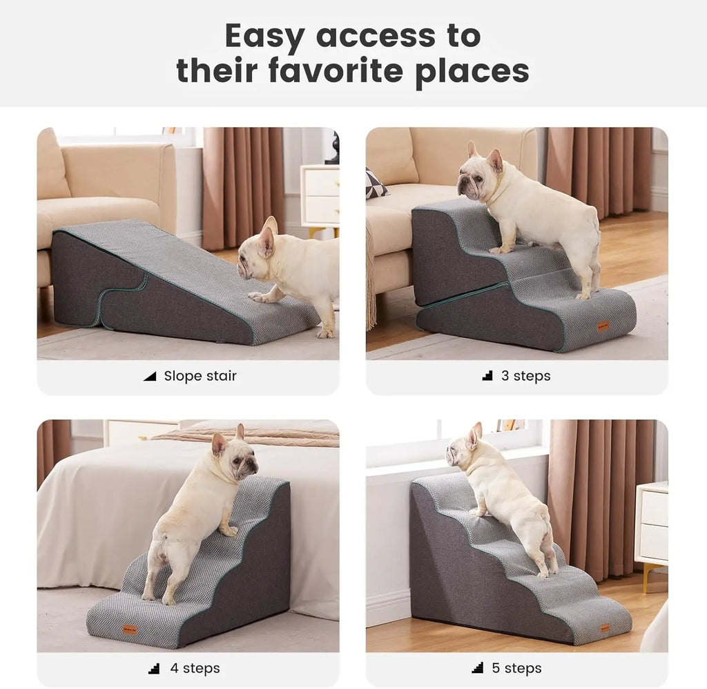 Dog Stairs for Small Dogs 16.5' H, 2 in 1 Transformable 3-Step Pet Stairs and ramp, Dog Steps for Couch (13-20 in) with Durable