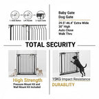 Baby Gate, 29.5"-46.4" Extra Wide, 30" High, Dog Gate for Stairs Doorways and House, Easy Step Walk Thru Auto Close Child Gate Pet Security Gate with Pressure Mount Kit and Wall Mount Kit, Black