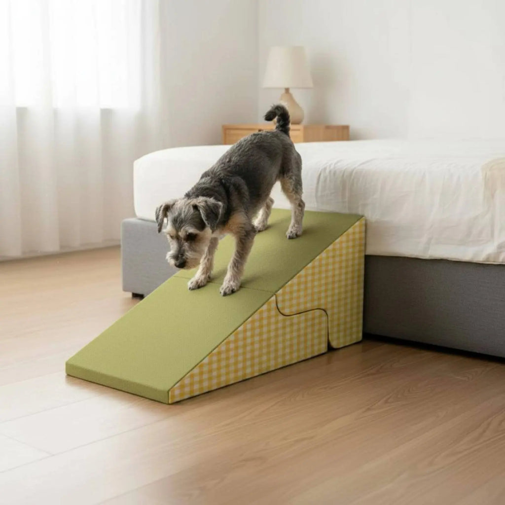 Transformable Pet Stairs Ramp Cleanable Cover Foldable Pet Ramp Three-Tier Dog Stairs Non-Slip Surface for Older Animals