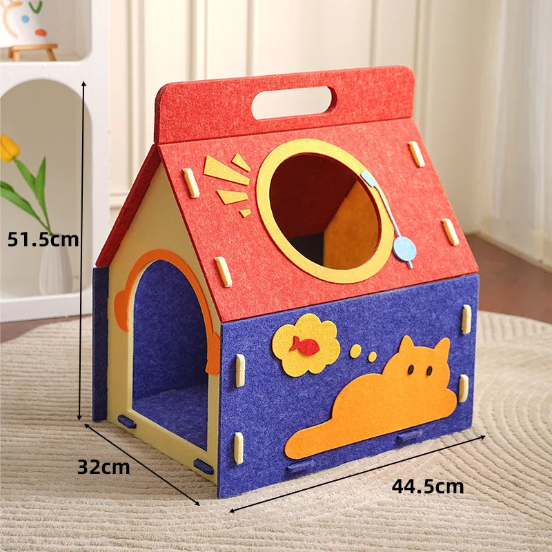 Cozy Cute Detachable Felt Cat Bed Condo Shelter House for Indoor Use Easy To Assemble Durable and Warm Funnest  cats dog house