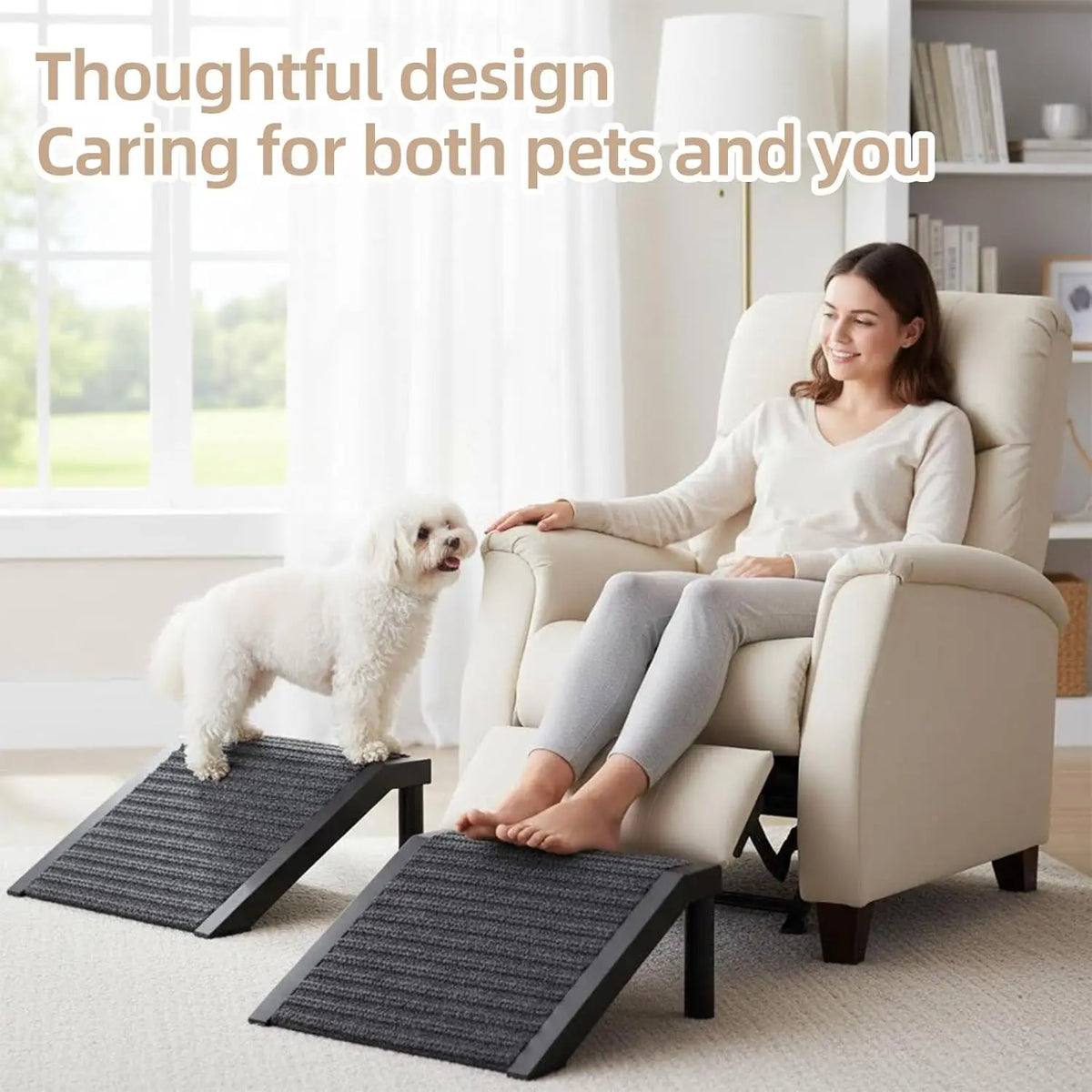 Dog Ramp for Stairs – Non-Slip Pet Steps with Locked-in Carpet & Iron Frame, Helps Senior Dogs & Small Breeds Climb Safely (2-Pa