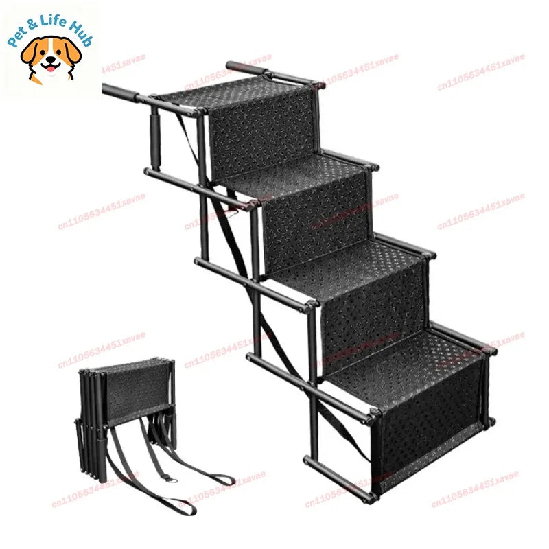 Portable Foldable Car Pet Ramp, Non-Slip Adjustable Vehicle Step Ladder, Aluminum Alloy Assist Stairs for Dogs Cats
