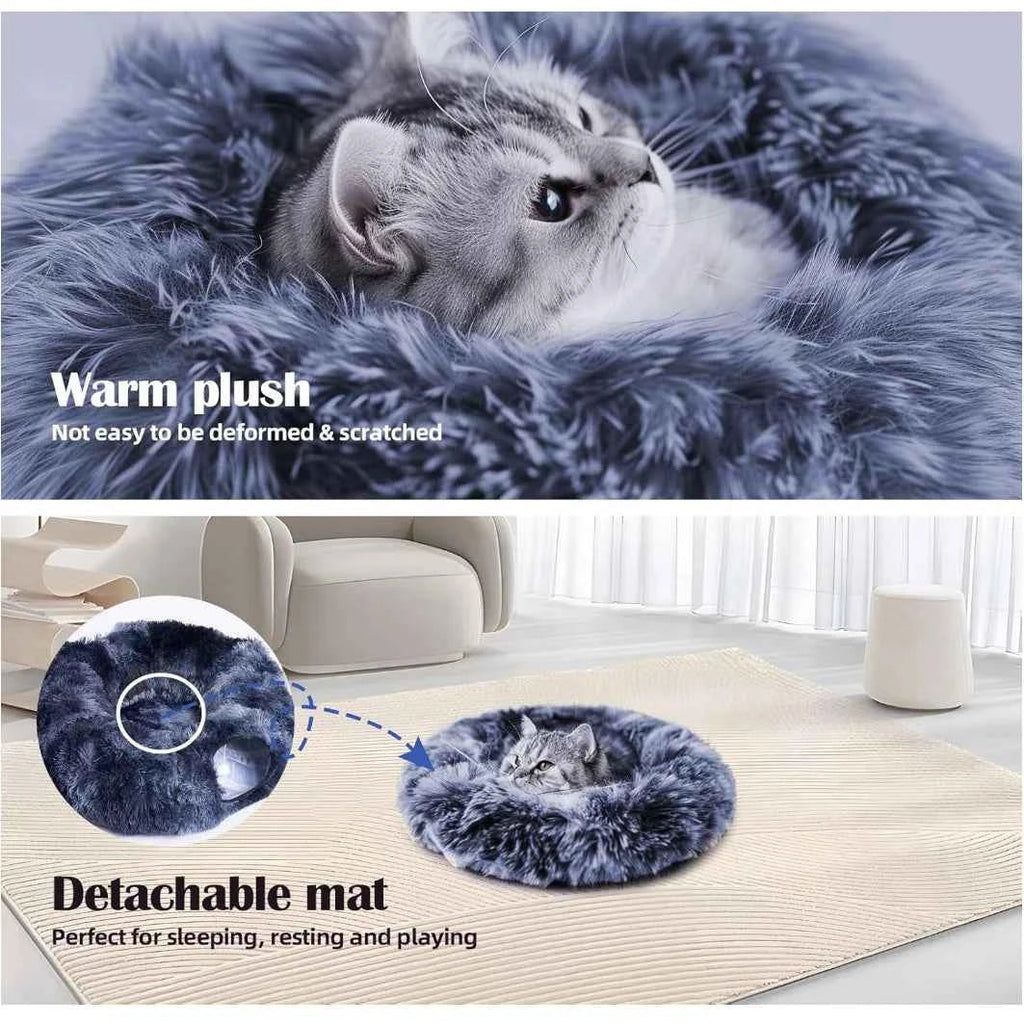 Plush Cat Tunnel Bed – 2-in-1 Cozy Sleeping Bed and Interactive Toy