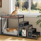 Dog/Cat Window Perch with Stairs and Seat Cushion, Pet Bunk Bed with Storage Drawers, Bedside Dogs Cot for Small, Medium Cats &