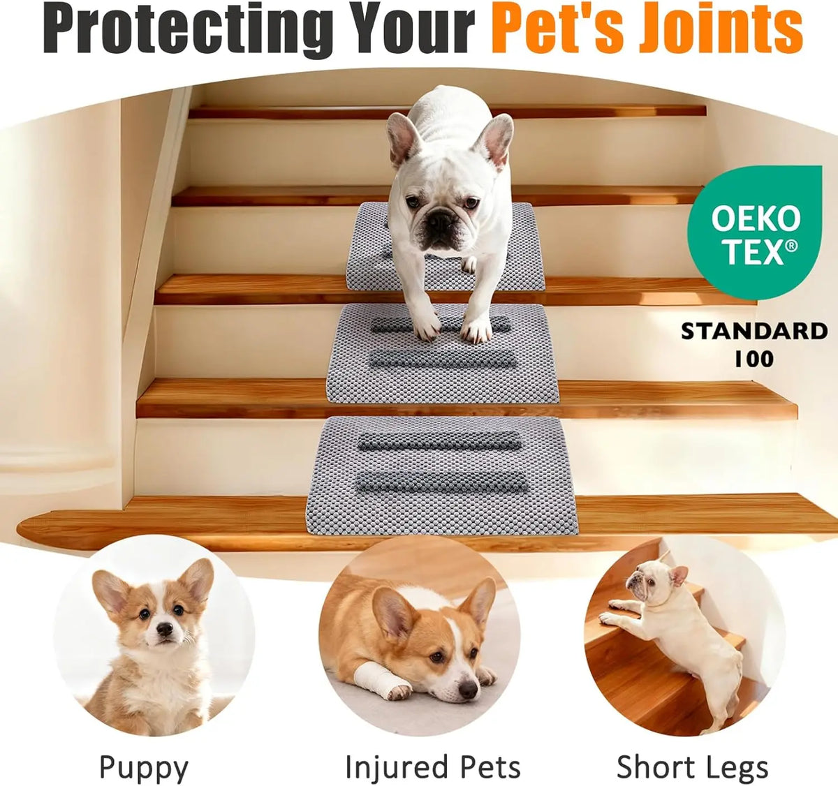 Dog Ramp for Stairs with Anti-Slip Bump for Small & Senior Dogs and Cats – Stair Wedges for Dogs with Gentle Slope, Pet Ramp wit