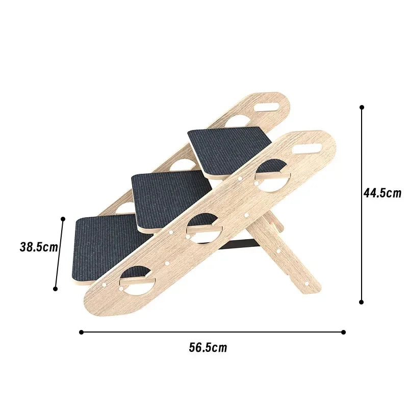 Solid Wood Folding Climbing Ladder for Elderly Dogs Anti-Slip Step Stool Pet Ramp for Sofa Bedside Strong Load-Bearing Dog Ramps