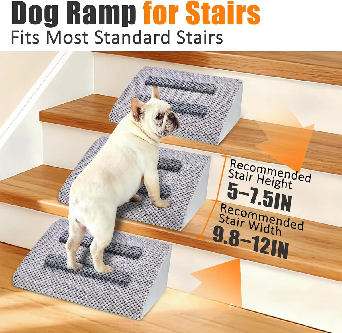 Dog Ramp for Stairs with Anti-Slip Bump for Small & Senior Dogs and Cats – Stair Wedges for Dogs with Gentle Slope, Pet Ramp wit