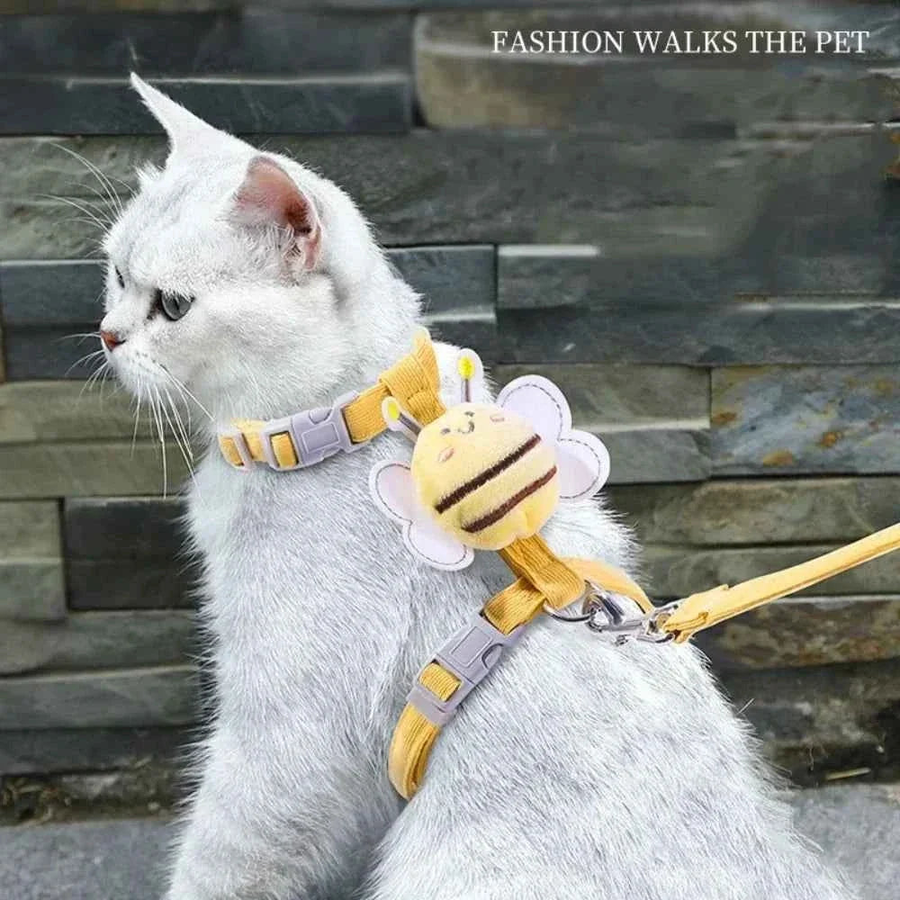 Adjustable Bee Cat Harness and Leash Set – Cartoon Double Layer Pet Vest