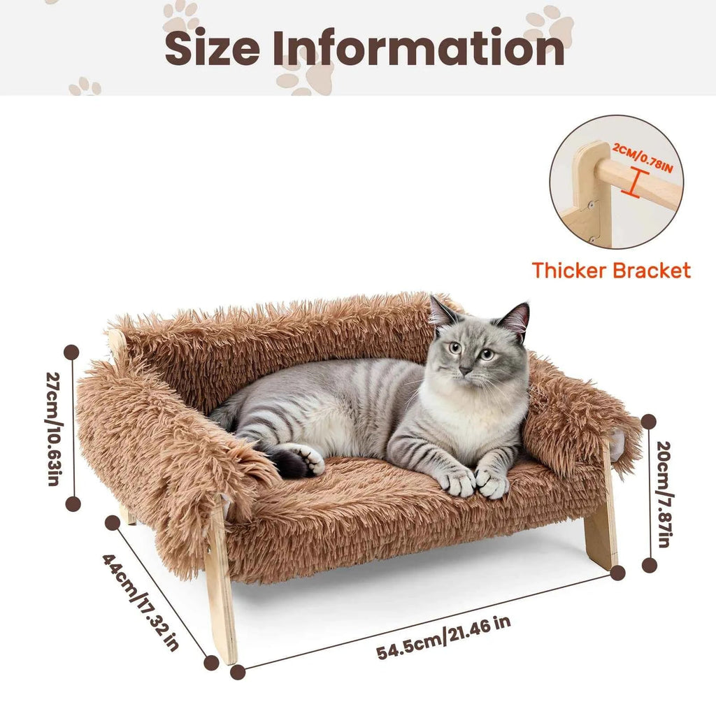 Raised Cat Sofa Bed with Wooden Legs – Plush Pet Couch for Cats and Small Dogs