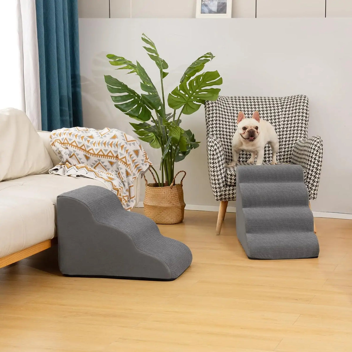 Dog Steps for Bed, 4-Step Dog Stairs Ramp for Small Dogs and Cats, Indoor Non-Slip Pet Stairs Suitable for Older, Short