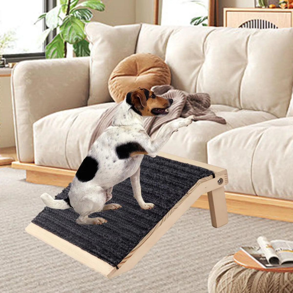 Dog Stair Ramp Compact Wooden Pet Ladder with Traction Mat Safe Climbing for Small Pets Bed Couch Car