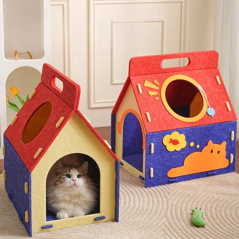 Cozy Cute Detachable Felt Cat Bed Condo Shelter House for Indoor Use Easy To Assemble Durable and Warm Funnest  cats dog house