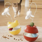 360° Multifunctional Cat Toys Wobble Treat Dispenser with Bell Feather Wand, Rolling Ball Interactive Cat Feeder Toy for Indoor