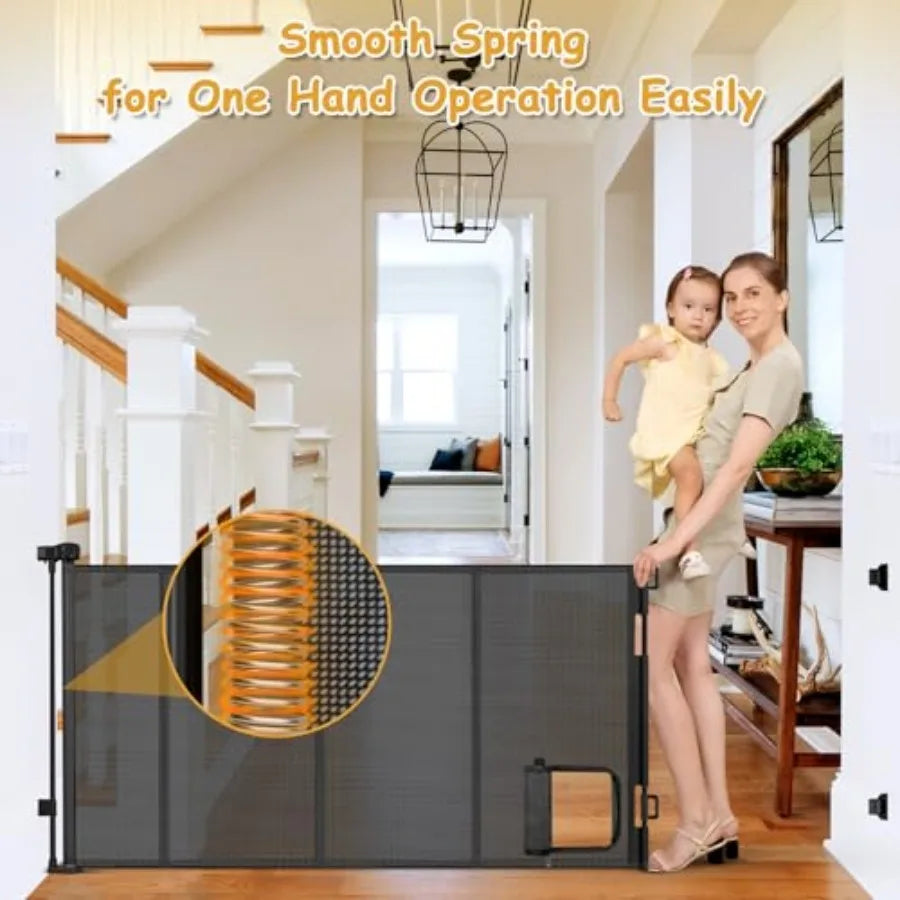 Reinforced Extra Wide Retractable Pet Gate With Cat Door For Doorways