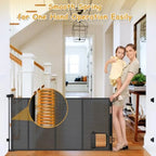 Reinforced Extra Wide Retractable Pet Gate With Cat Door For Doorways
