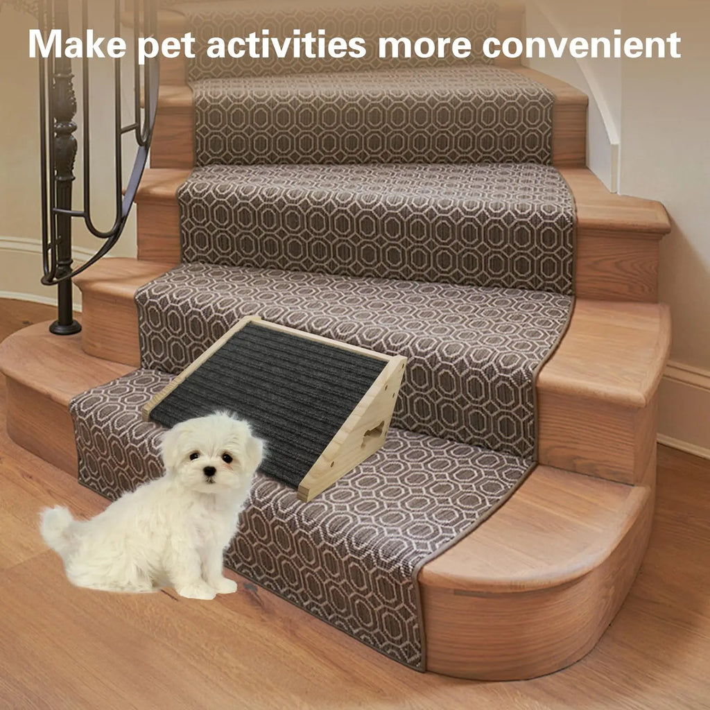 Wooden Dog Stair Ramp for Small to Medium Dogs, Indoor Pet Climbing Ladder with Anti-Slip Surface, Cat Ramp, Dark Grey and Wood