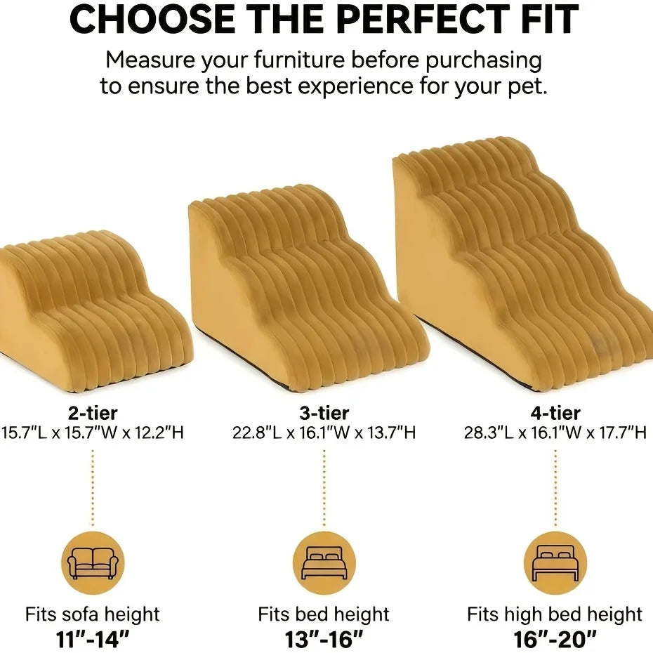 Plush Dogs Ladder with 35° Slope Ramp Non-Slip High Resilience Sponge Steps Pets Stairs Bedside Ramp Dog Supplies Accessories