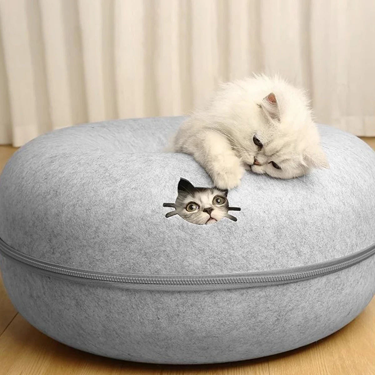 Felt Donut Cat Bed | 2-in-1 Cat Tunnel Bed & Hideout