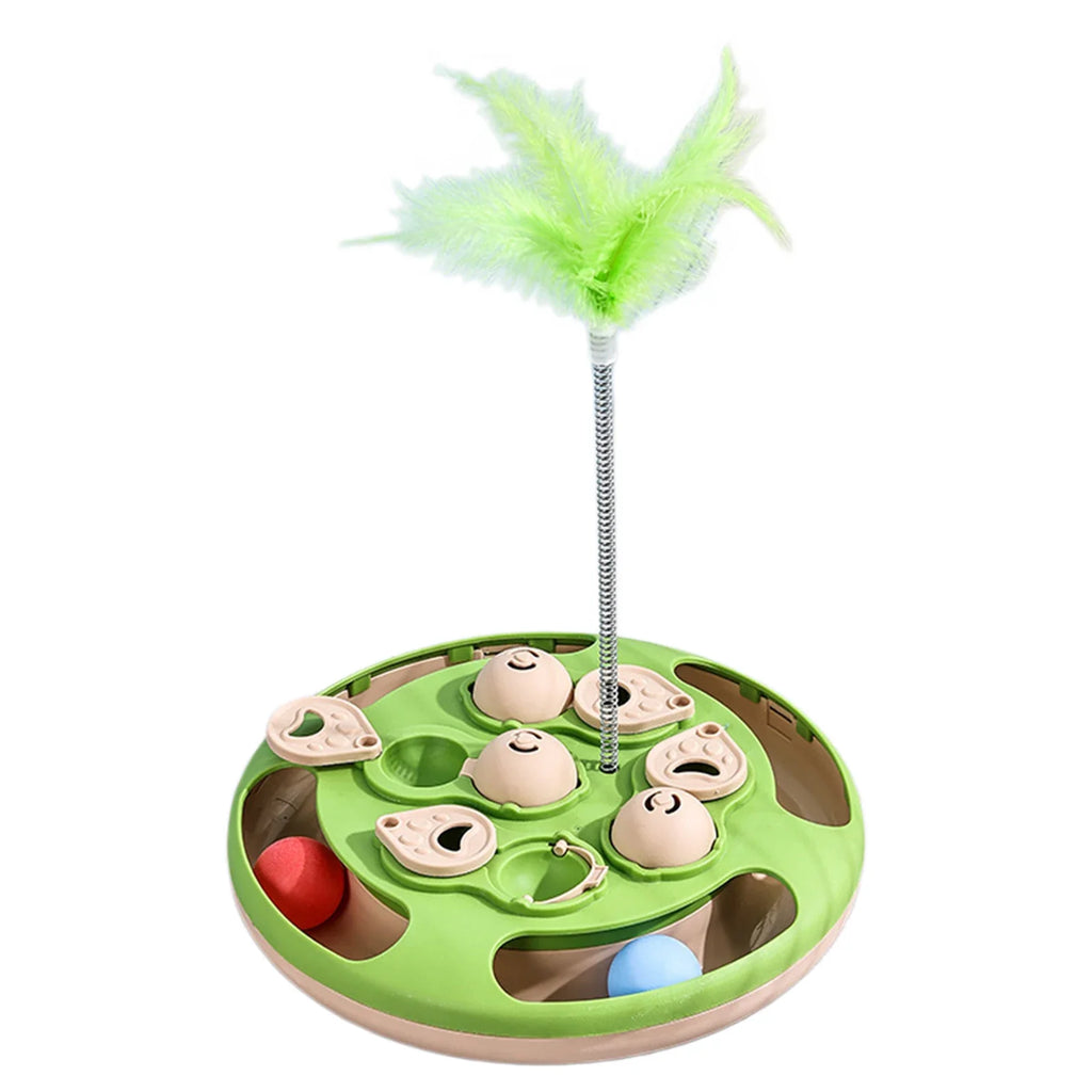2-in-1 Cat Treat Puzzle Feeder Non-Slip Smart Cat Puzzle Toy Interactive Cat Turntable Slow Food Dispenser for Cats and Dogs
