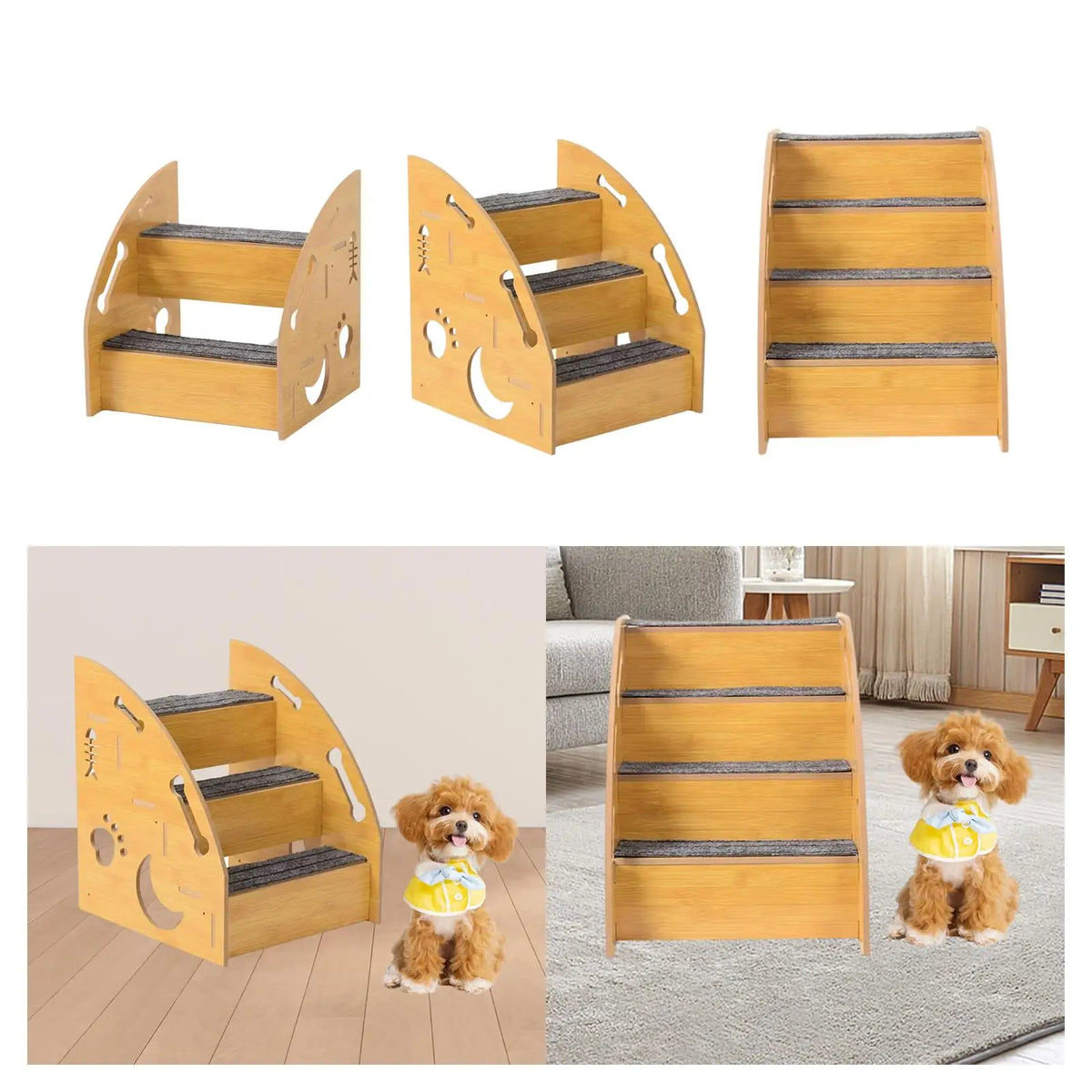 Dog Stairs Wooden Ramp Wear Resistant Steps Non Slip Ladder for Small Dogs Cats Home Sofa Bed