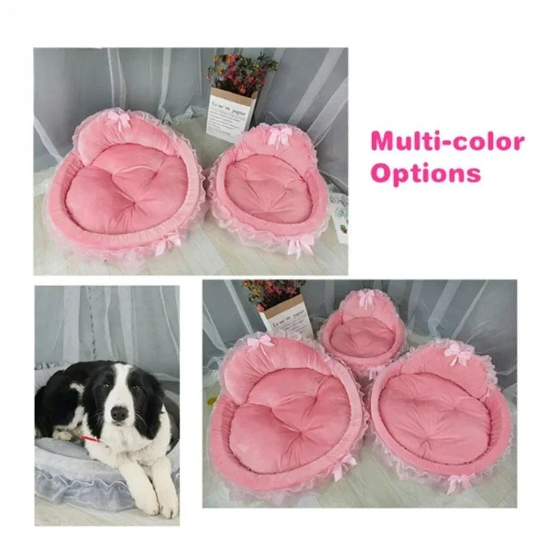 3D Fantasy Bow Lace Pet Bed for Dogs Romantic Detachable Oval Princess Pet Bed Dog Soft Sofa Nest Pet Wedding Furniture 1pc