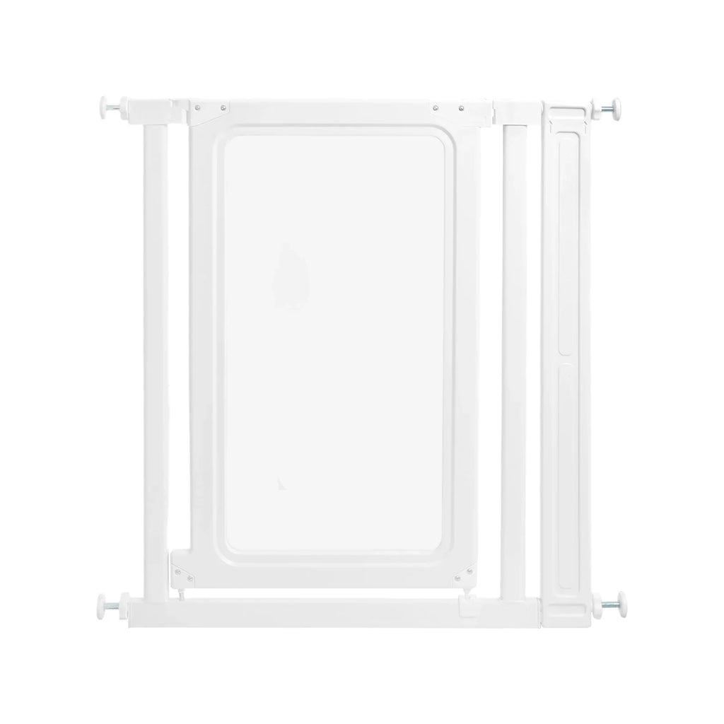 83cm Clear Pet Gate for Doorways, 69.5-84cm Width, No Drill Pressure Mount Dog Gate, Automatic Close, Scratch Resistant, for Stairs, Hallway (White)