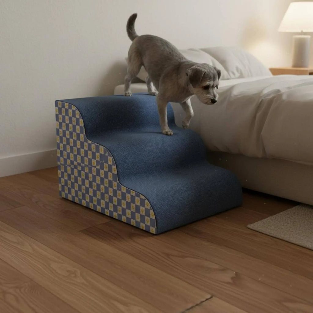Transformable Pet Stairs Ramp Cleanable Cover Foldable Pet Ramp Three-Tier Dog Stairs Non-Slip Surface for Older Animals