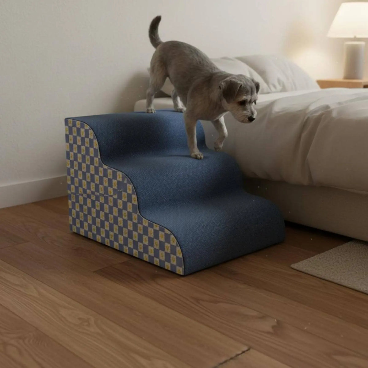 Transformable Pet Stairs Ramp Cleanable Cover Foldable Pet Ramp Three-Tier Dog Stairs Non-Slip Surface for Older Animals