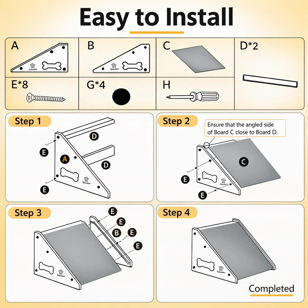Wooden Dog Stair Ramp for Small to Medium Dogs, Indoor Pet Climbing Ladder with Anti-Slip Surface, Cat Ramp, Dark Grey and Wood