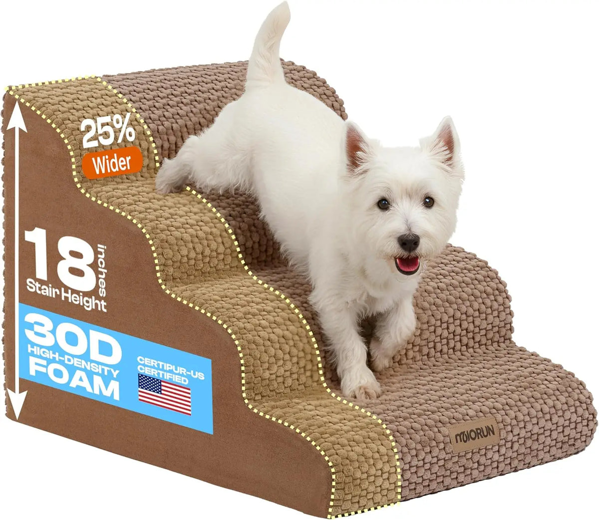 Extra Wide 4 Steps Dog Stairs for Bed & Couch 18' H, More Stable Non-Slip Dog Ramps with Gentle Slopes, Stylish Indoor Pet Steps