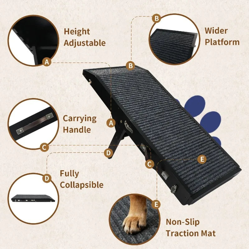 Portable Luxury Handheld Foldable Solid Wood Pet Ramp Ladder with Non-Slip Surface for Dogs-Adjustable Outdoor Pet Stairs