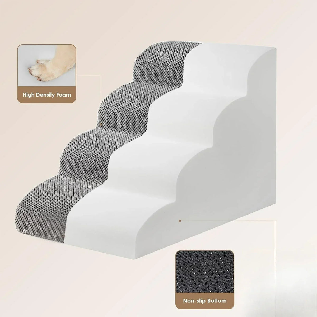 Curved Dog Stairs Ramp for High Beds , Dog Steps for Small Dogs and Cats, Pet Stairs for High Bed Climbing, Non-Slip Balanced