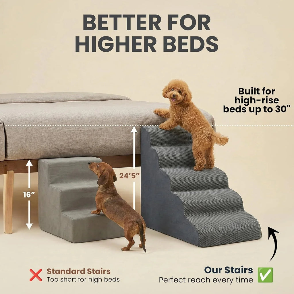 Dog Stairs for High Beds Up to 30", Extra-Tall 5-Step Dog Steps for Bed, 24.5" Tall Foam Pet Stairs for Small & Medium Dogs, Gen