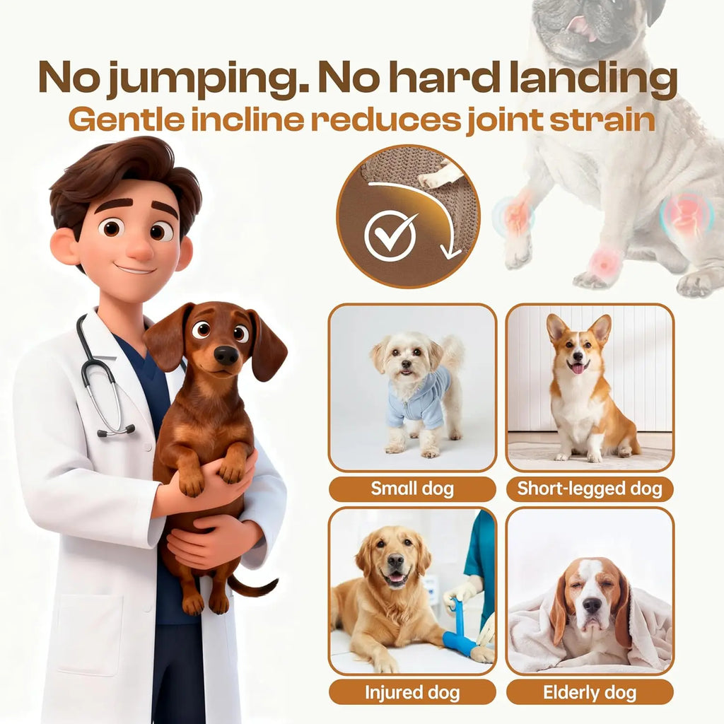 Extra Wide 4 Steps Dog Stairs for Bed & Couch 18' H, More Stable Non-Slip Dog Ramps with Gentle Slopes, Stylish Indoor Pet Steps