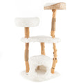 Solid Wood Cat Tower with Top Cattail Basket Cat Bed for Indoor Cats-White