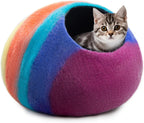 Wool Felt Cat Cave Bed Handmade Merino Wool Covered Cat House – Rainbow
