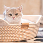 Woven Cat & Small Dog Bed Basket Cushion 18.5in Washable in 3 Colors