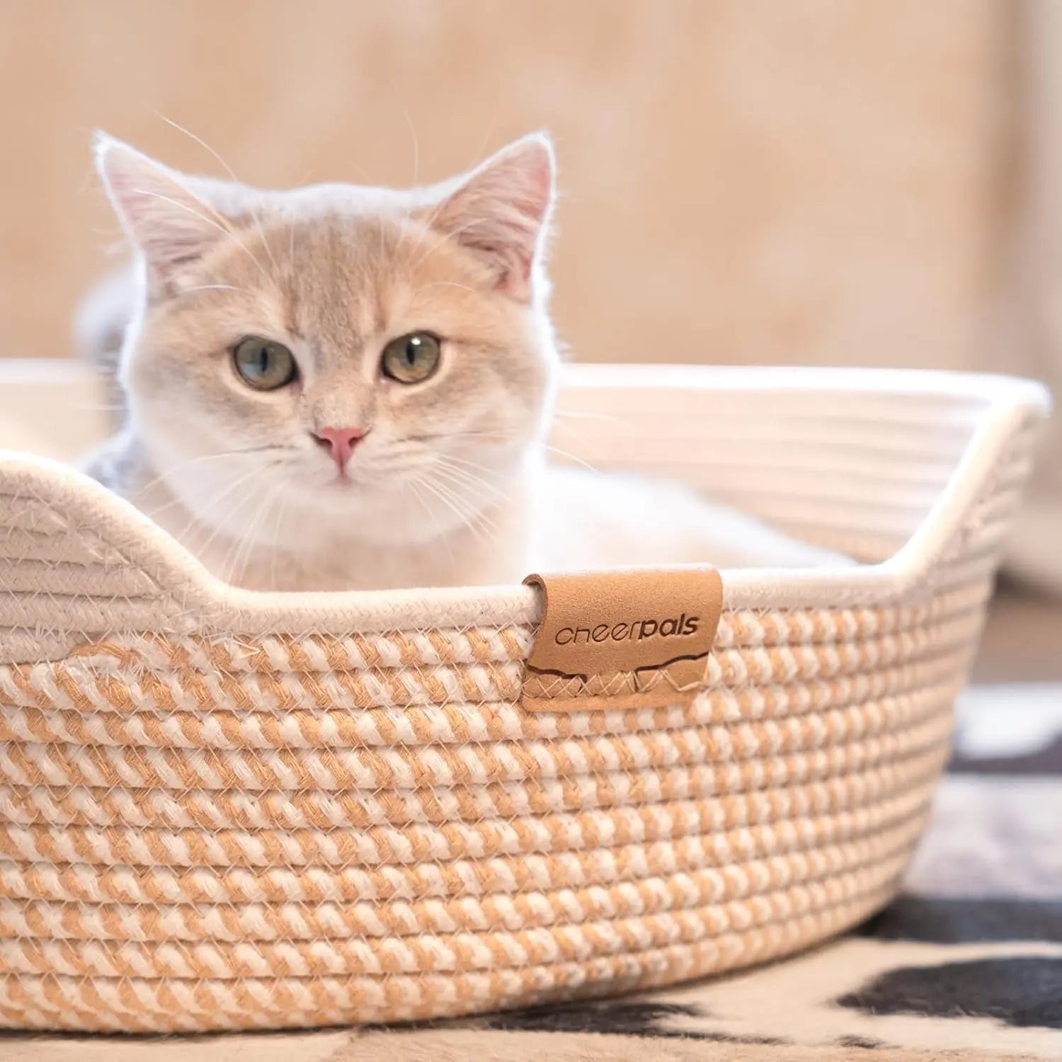 Woven Cat & Small Dog Bed Basket Cushion 18.5in Washable in 3 Colors