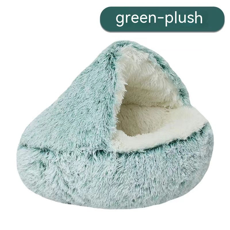 Semi-Enclosed Long Plush Pet Bed — 5 Colors, 4 Sizes