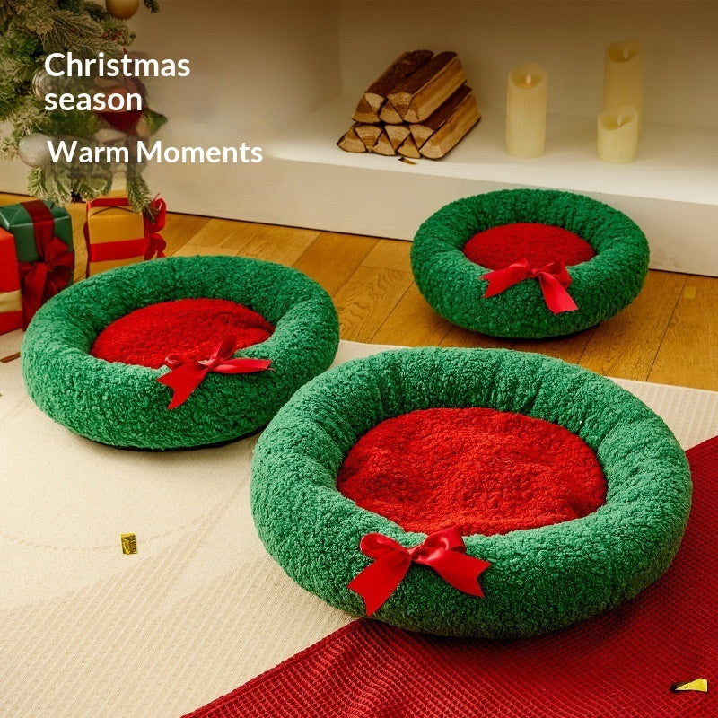 Winter Christmas Cat Bed Warm And Thickened Deep