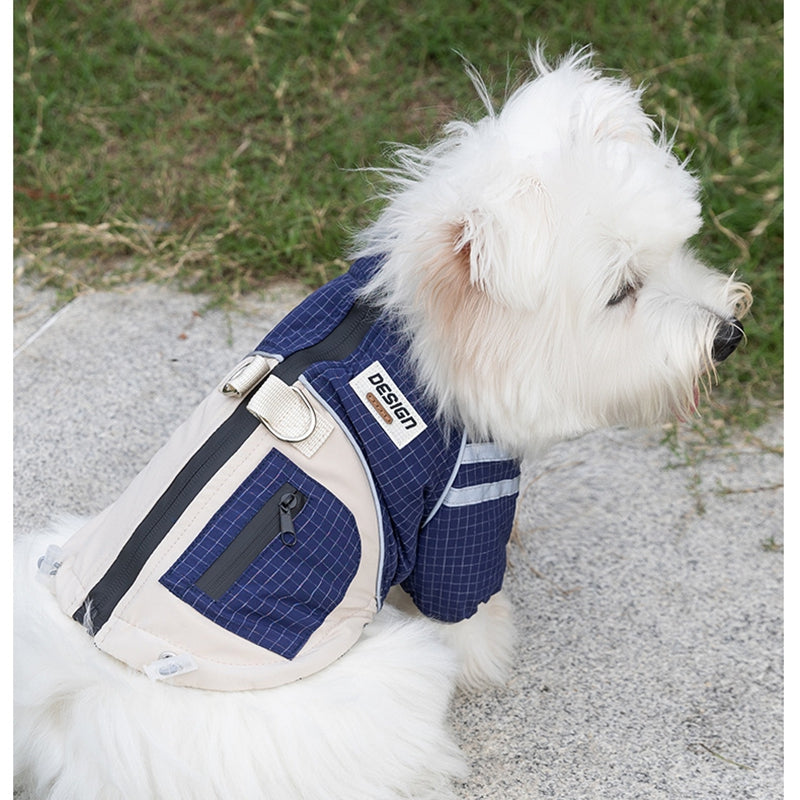 Autumn And Winter Dog, Small And Medium-sized Dog, Checkered Adventure Outdoor Windbreaker, Teddy Cat, Warm Cotton Coat, Pet Clothing