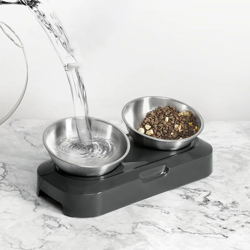 Easy To Clean Stainless Steel Cat Bowl Dog Food And Water Bowls With Stand Metal Cats Dogs Double Single Pet Feeding Feeder Bowl