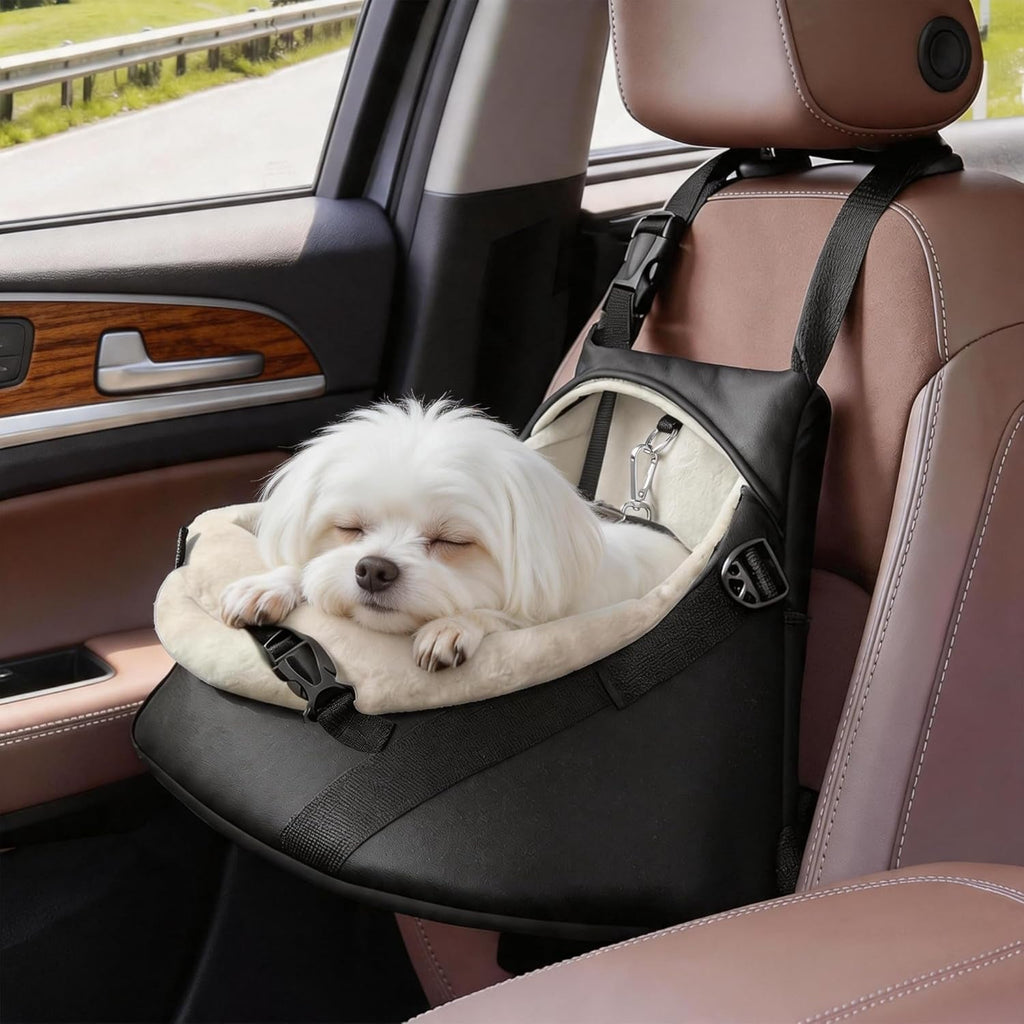 Small Dog Car Seat Booster PU Leather Travel Seat for Dogs up to 7lbs