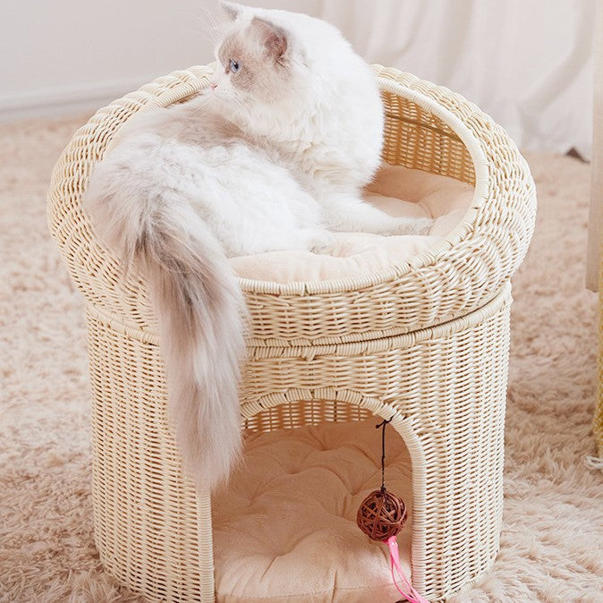 Woven Rattan Double-layer Cat Bed
