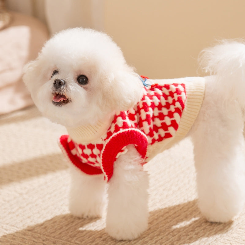Cute Cherry Small Dog Sweater Soft Girl Dog Cardigan Clothes Turtleneck Warm Pet Puppy Knitted Pullover Princess Dogs Cats Outfits