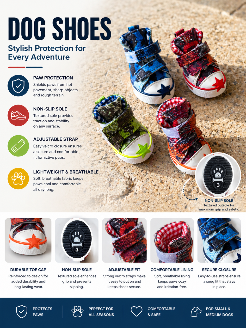Dog Shoes Non-Slip Paw Protector | Breathable Dog Boots for Small & Medium Dogs sneakers