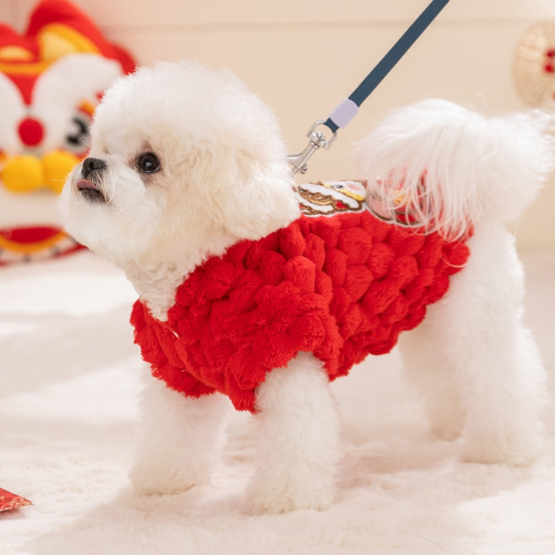 Dog Autumn And Winter, Puppy For The New Year, Golden Turtle Fleece For The New Year, Warm Fleece Coat, Small Dog, Cat And Pet Dog Clothes