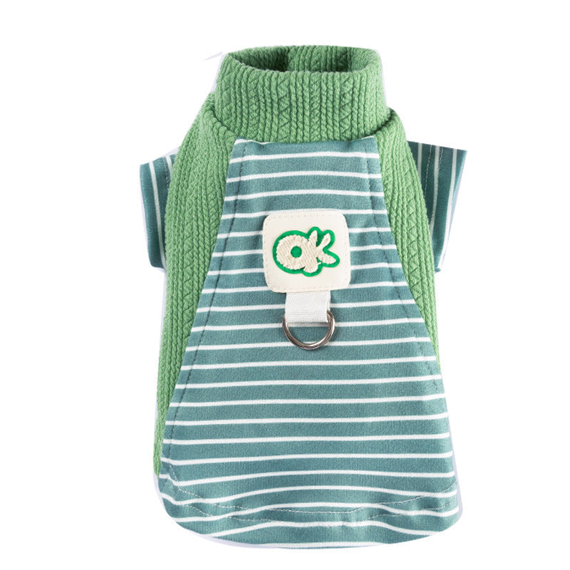 Cute Striped Dog Shirts With Belt Loops, Soft Knitted Pet Clothes For Puppies And Cats, Fashionable Puppy Clothing