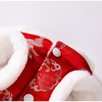 Autumn And Winter New Year's Clothes For Cats And Dogs, Festive Chinese-style Brocade Two-legged Cotton-padded Jackets, Blue Cat And Kitten Tang Suits And Vests