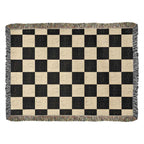 Checked Feline Woven Blanket – Gold & Black Cat Outline Throw